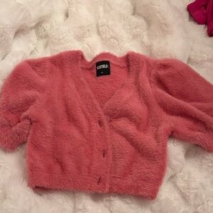 Katie J NYC Coral Pink Fuzzy Cardigan